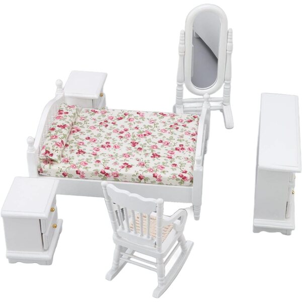 Set Mobili Camera da Letto Casa delle Bambole Dan&Dre in Legno di Betulla, 6 Pezzi