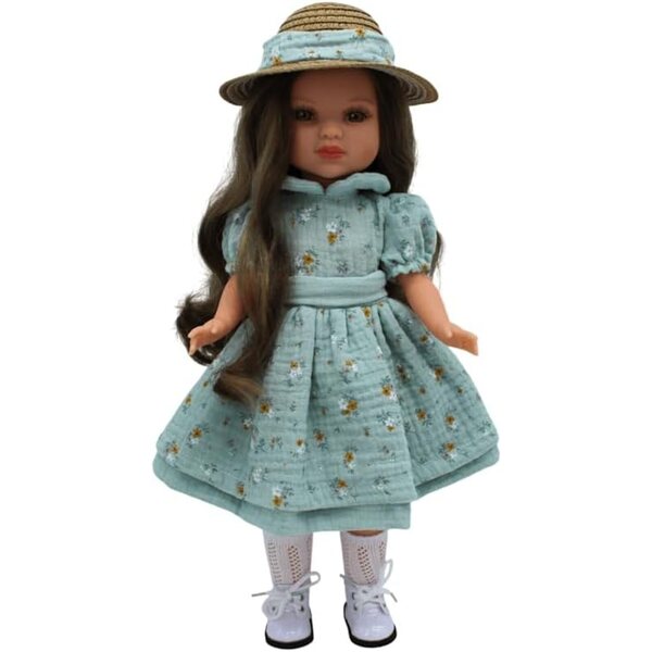FOLK Muñeca Simona 40 cm Effet Artisan avec Robe et Chapeau de Paille