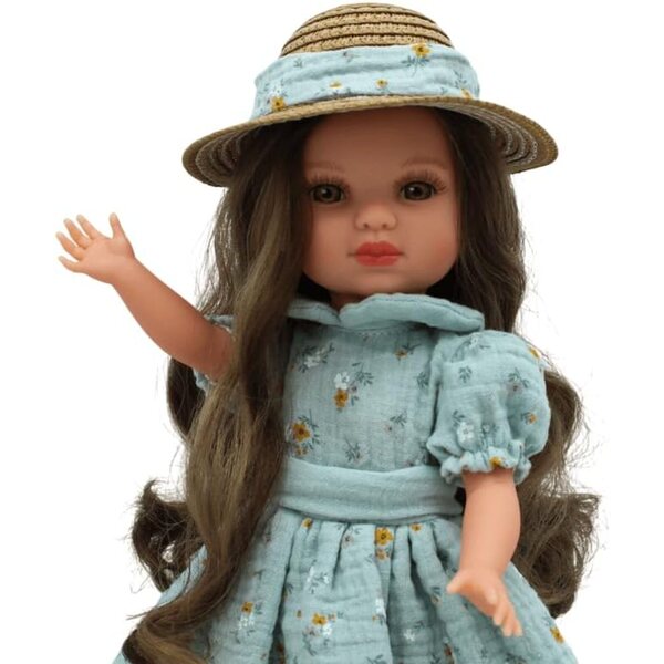 FOLK Muñeca Simona 40 cm Artisan Effect mit Kleid und Strohhut
