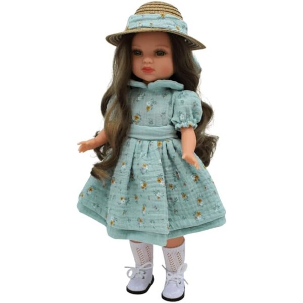FOLK Muñeca Simona 40 cm Artisan Effect mit Kleid und Strohhut