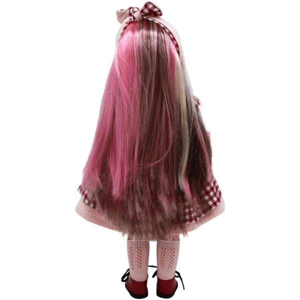 FOLK Muñeca Simona 40 cm mit dreifarbigem Pelzquadratkleid, limitierte Auflage Spanien