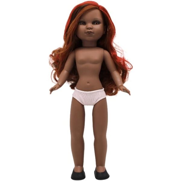 FOLK Simona Muñeca mulata nue 40 cm avec fourrure grenade tricolore et yeux marron miel