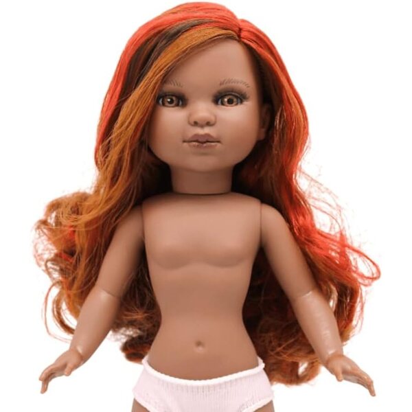 FOLK Simona Muñeca nackte Mulata 40 cm mit dreifarbigem Granatfell und honigbraunen Augen