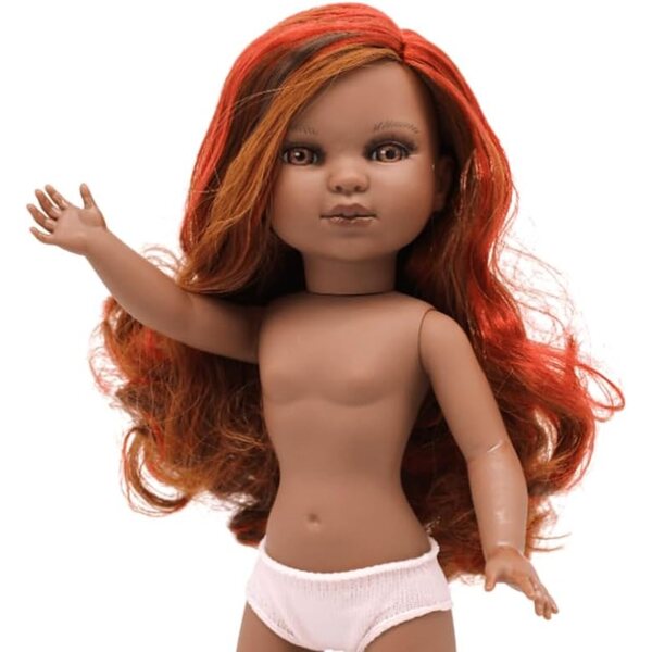 FOLK Simona Muñeca nackte Mulata 40 cm mit dreifarbigem Granatfell und honigbraunen Augen