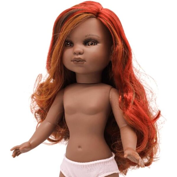FOLK Simona Muñeca nackte Mulata 40 cm mit dreifarbigem Granatfell und honigbraunen Augen