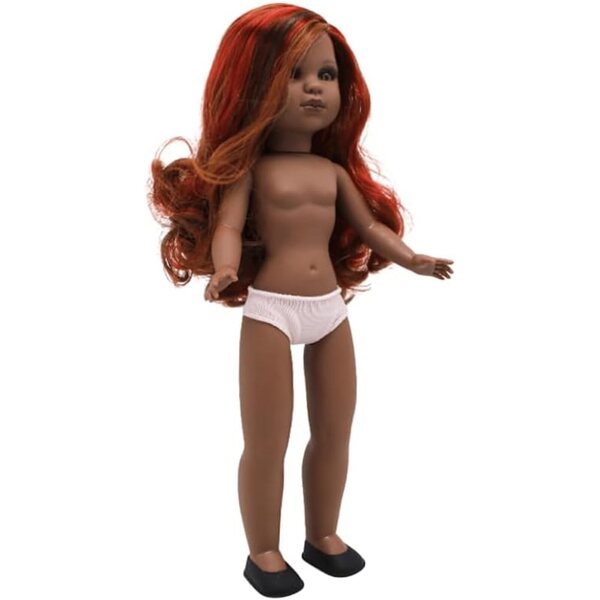 FOLK Simona Muñeca nackte Mulata 40 cm mit dreifarbigem Granatfell und honigbraunen Augen