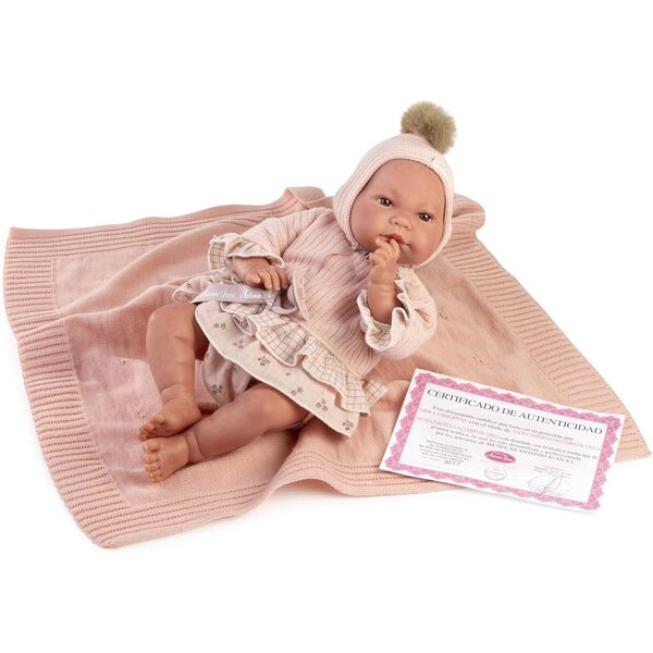 Lieve herboren Nica met toquilla, realistische pop van 42 cm, aangekleed en voorzien van accessoires