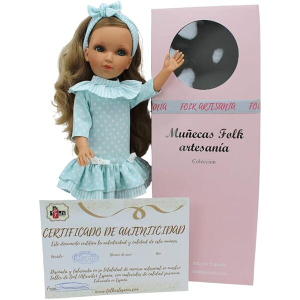 FOLK Muñeca Mari's Original 41 cm – Vestido Turquesa a Lunares, Limited Edition