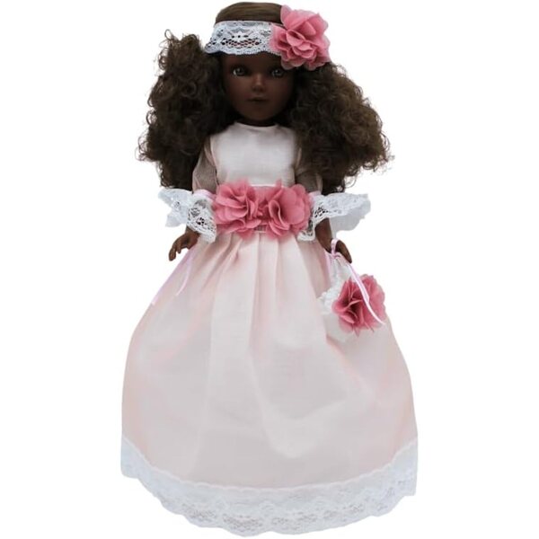 FOLK Muñeca mulata communion Mari's Artesanía 41 cm avec robe légère et vitrine