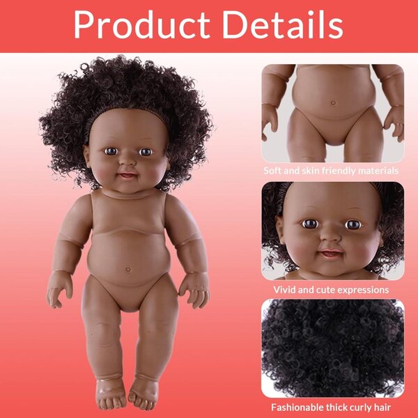 Sac bébé afro-américain articulé 12" avec cheveux bouclés et vêtements amovibles rouges
