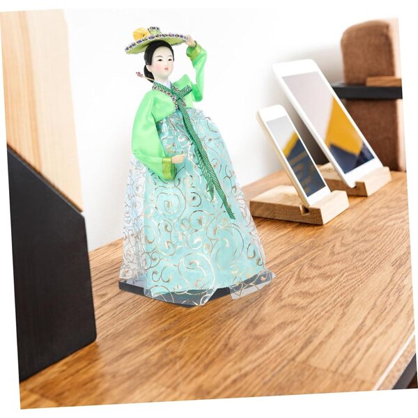 Muñeca en tissu vert Hanbok coréen, décoration traditionnelle pour la maison et le bureau