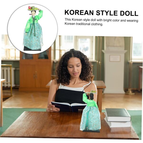 Muñeca en tissu vert Hanbok coréen, décoration traditionnelle pour la maison et le bureau