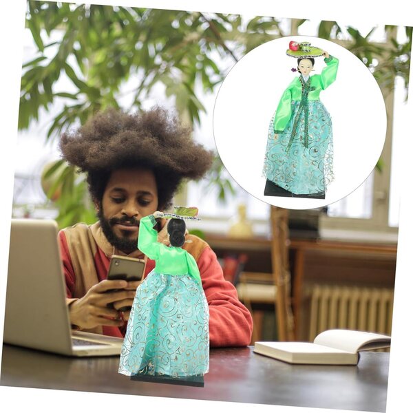 Muñeca en tissu vert Hanbok coréen, décoration traditionnelle pour la maison et le bureau