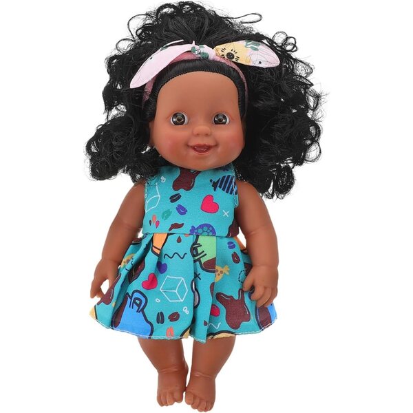 Hemoblo Muñeca Baby Realista con Cabello Rizado Negro Vinyl 17 cm