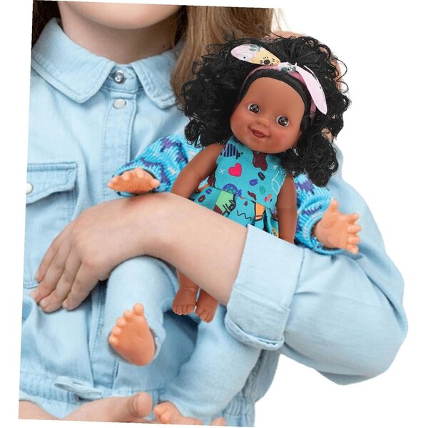 Hemobllo Muñeca Bebé Realista con Cabello Rizado Negro in Vinile 17 cm