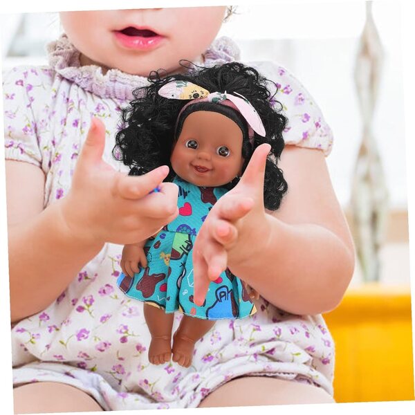 Hemobllo Muñeca Bebé Realista con Cabello Rizado Negro in Vinile 17 cm