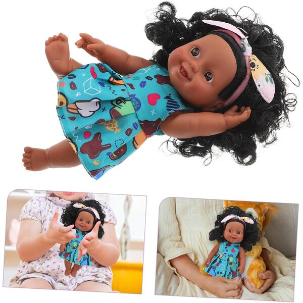 Hemobllo Muñeca Bebé Realista con Cabello Rizado Negro in Vinile 17 cm