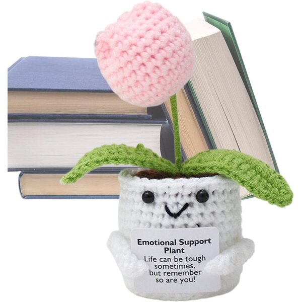 Planta de apoyo emocional, Grochet de flores de apoyo emocional,Muñeca de punto positivo - Flor de crochet de apoyo emocional positivo hecho a mano, decoración del escritorio de la oficina en el