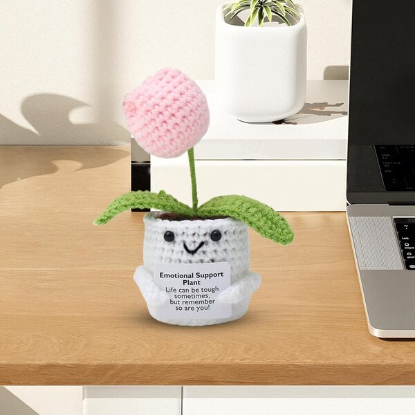 Planta de apoyo emocional, Grochet de flores de apoyo emocional,Muñeca de punto positivo - Flor de crochet de apoyo emocional positivo hecho a mano, decoración del escritorio de la oficina en el