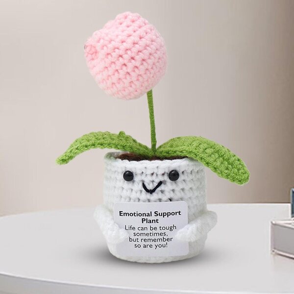 Planta de apoyo emocional, Grochet de flores de apoyo emocional,Muñeca de punto positivo - Flor de crochet de apoyo emocional positivo hecho a mano, decoración del escritorio de la oficina en el
