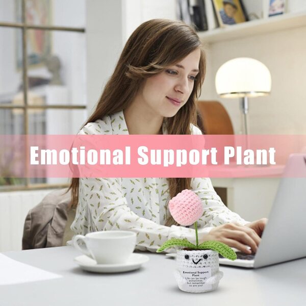 Planta de apoyo emocional, Grochet de flores de apoyo emocional,Muñeca de punto positivo - Flor de crochet de apoyo emocional positivo hecho a mano, decoración del escritorio de la oficina en el