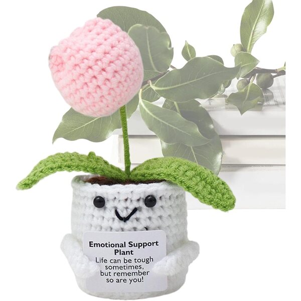 Planta de apoyo emocional, Grochet de flores de apoyo emocional,Muñeca de punto positivo - Flor de crochet de apoyo emocional positivo hecho a mano, decoración del escritorio de la oficina en el
