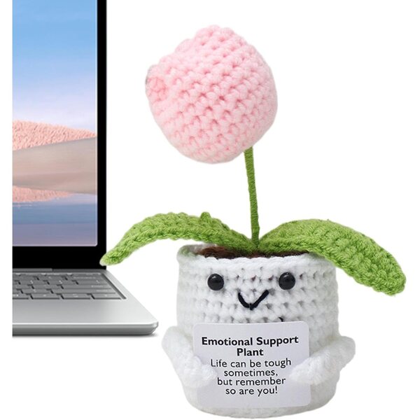 Planta de apoyo emocional, Grochet de flores de apoyo emocional,Muñeca de punto positivo - Flor de crochet de apoyo emocional positivo hecho a mano, decoración del escritorio de la oficina en el