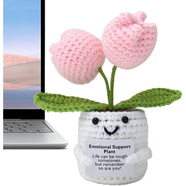 XIAOXIAOYU Handgefertigte, gehäkelte Pflanze zur emotionalen Unterstützung mit bunten Blumen