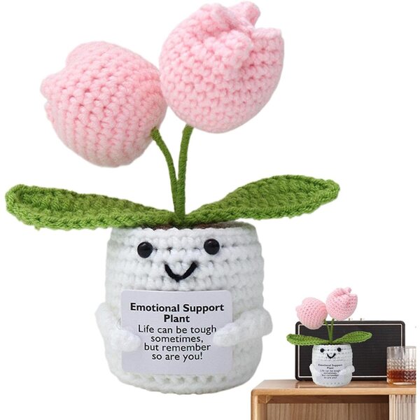 XIAOXIAOYU Handgefertigte, gehäkelte Pflanze zur emotionalen Unterstützung mit bunten Blumen