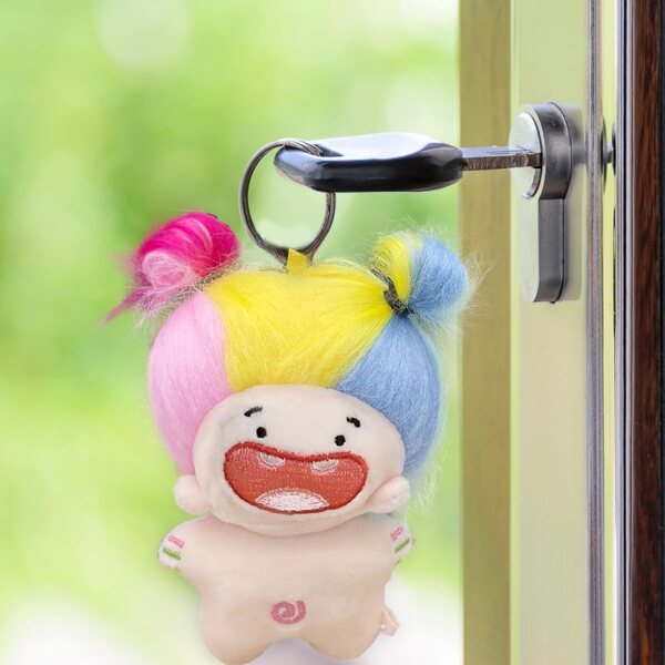 Entzückende 10,5 cm große Plüschpuppe mit buntem Haar, Geschenk für Kinder