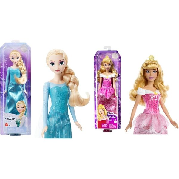 Mattel Disney Frozen Elsa Muñeca con Look Reina de Hielo, Juguete +3 años (HLW47) & Disney Princess Aurora Muñeca Princesa película La Bella Durmiente, Juguete +3 años (HLW09)