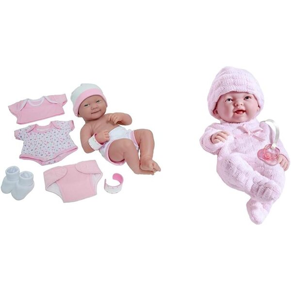 Neugeborenes JC TOYS weiches Vinylspielzeug mit Seil und Zubehör, 38 cm und Mini 24 cm