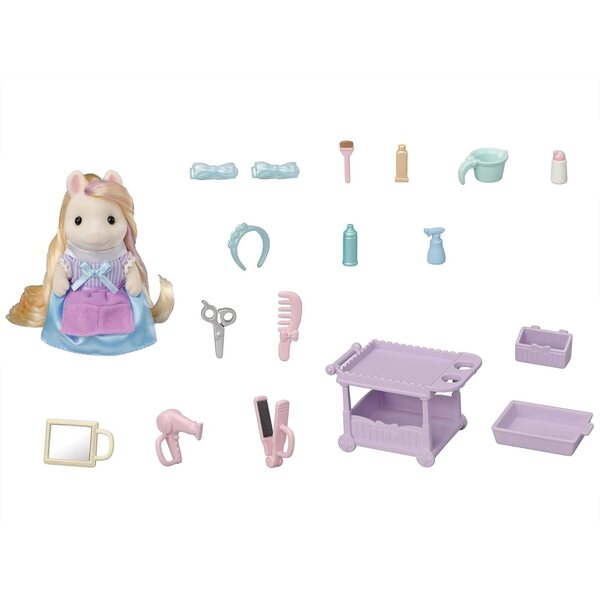 Sylvanian Families Serafina Pony-Stylisten-Set mit 18 Make-up- und Haaraccessoires