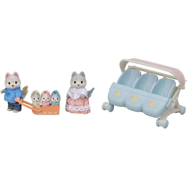 SYLVANIAN FAMILIES Οικογενειακό Σετ Husky με 5 Φιγούρες και Αξεσουάρ + Carrito Trillizos