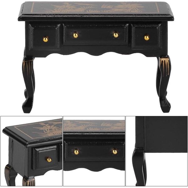 HEEPDD Scrivania vintage in legno per casa delle bambole 1:12 con 3 cassetti