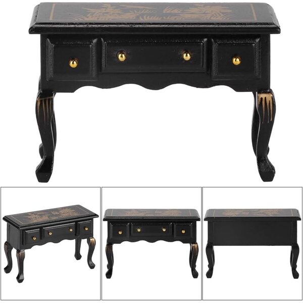 HEEPDD Scrivania vintage in legno per casa delle bambole 1:12 con 3 cassetti