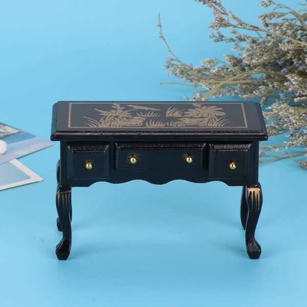 HEEPDD Scrivania vintage in legno per casa delle bambole 1:12 con 3 cassetti