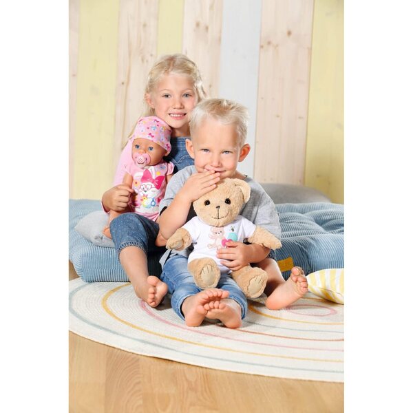 Baby Born Zapf Creation 834435 Osito de Peluche con Body Blanco - Oso de Peluche con Brazos y piernas móviles, Cabeza giratoria, Lavable a Mano, con Libro de la Amistad y Hoja de Pegatinas