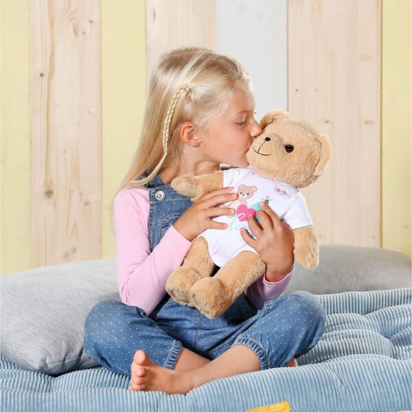 Baby Born Zapf Creation 834435 Osito de Peluche con Body Blanco - Oso de Peluche con Brazos y piernas móviles, Cabeza giratoria, Lavable a Mano, con Libro de la Amistad y Hoja de Pegatinas
