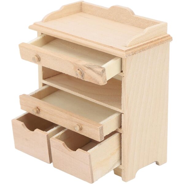 Cryfokt Mini Cassettiera in Legno Massello, Mobili Realistici per Case delle Bambole