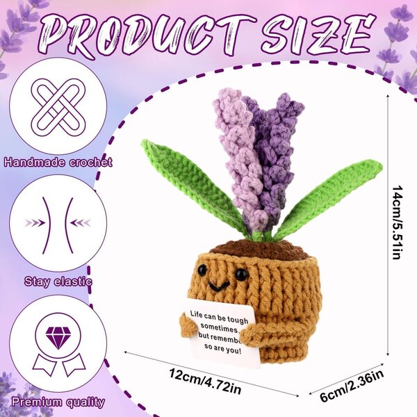 TOYMIS Lavanda Positiva en Maceta de Ganchillo 14cm - Decoración Hecha a Mano y Regalo Original