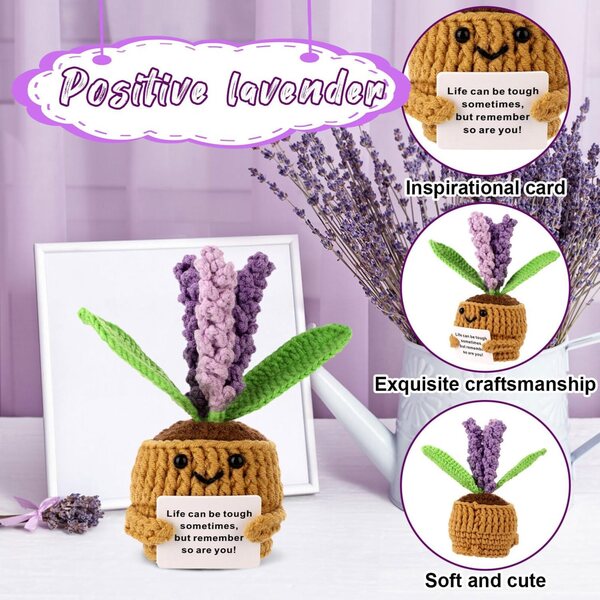 TOYMIS Lavanda Positiva en Maceta de Ganchillo 14cm - Decoración Hecha a Mano y Regalo Original
