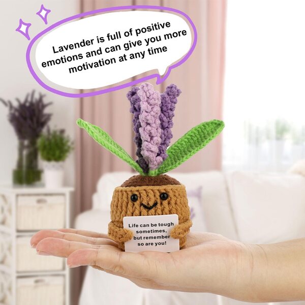 TOYMIS Lavanda Positiva en Maceta de Ganchillo 14cm - Decoración Hecha a Mano y Regalo Original