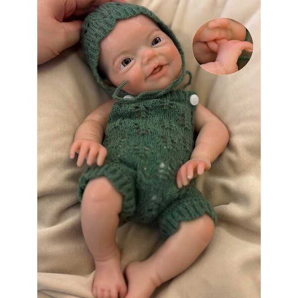 Abenduot - 33 cm Full Body Realistic Silicone Doll with Open Mouth for Children