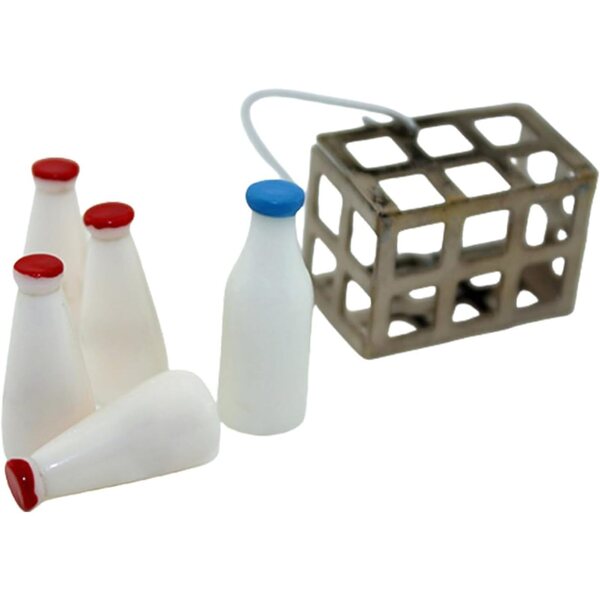 Mini-Milchflaschen- und Korbset für Puppenhäuser, detaillierter Maßstab 1:12