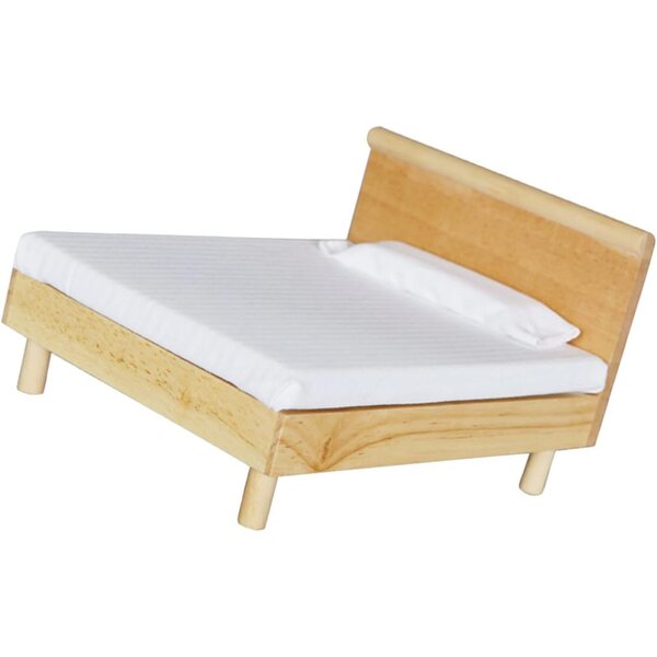 Letto doppio in legno scala 1:12 per case delle bambole con tessuto di alta qualità