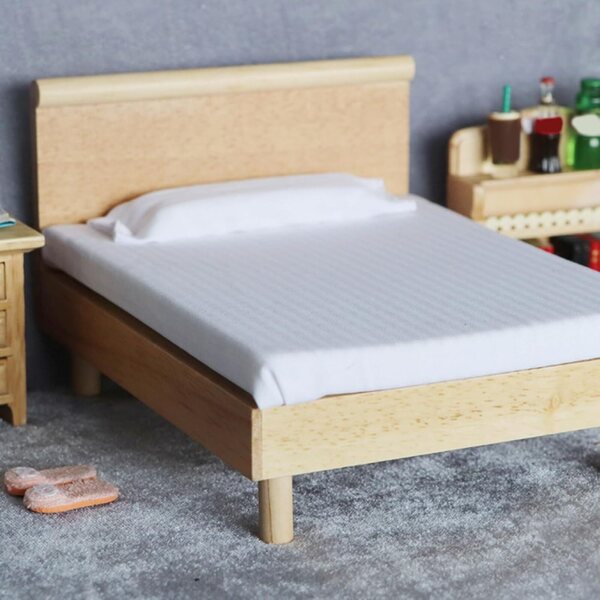 Letto doppio in legno scala 1:12 per case delle bambole con tessuto di alta qualità