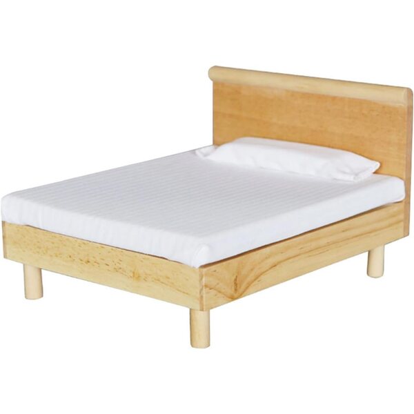 Letto doppio in legno scala 1:12 per case delle bambole con tessuto di alta qualità
