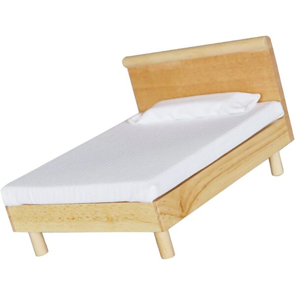 Letto doppio in legno scala 1:12 per case delle bambole con tessuto di alta qualità