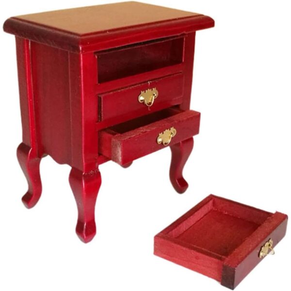Comodino in legno scala 1:12 con gambe cabriole e cassetto funzionante
